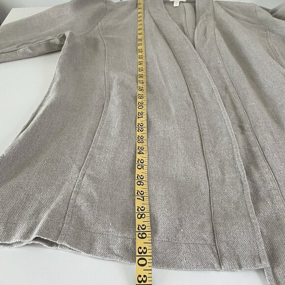 Eileen Fisher 100% Linen Open Front Collarless Jacket Natural Tan Beige Large - Picture 6 of 11
